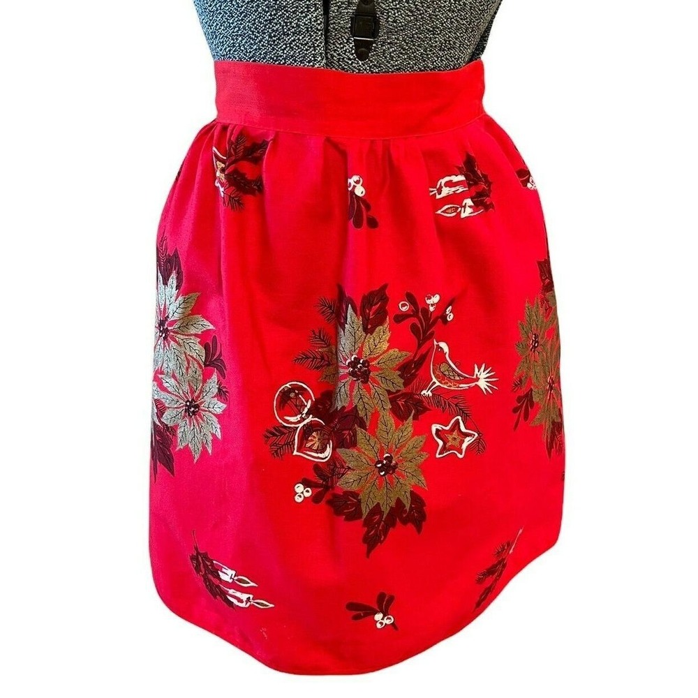 Vintage 1950s Christmas Apron Mid Century‎ Holidays 18" Long
